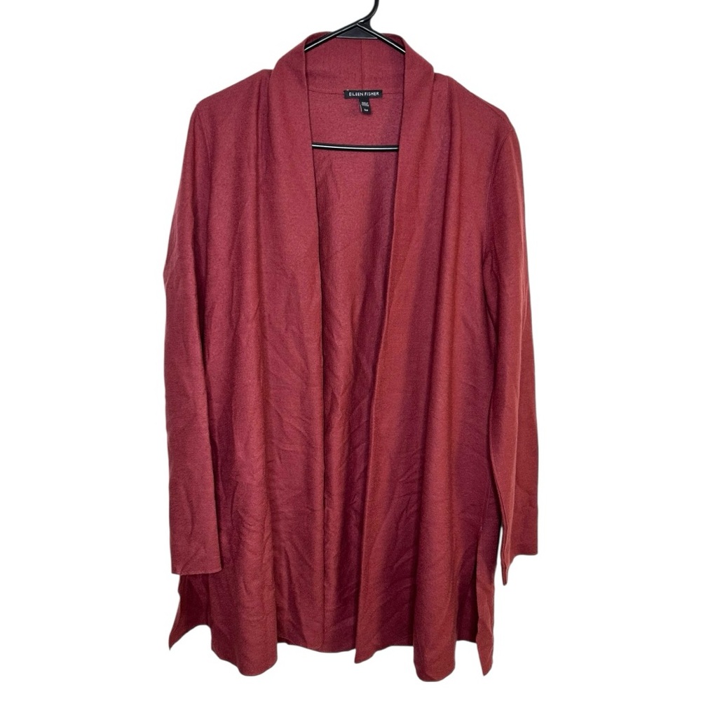 Eileen Fisher 100% Wool Open Front Cardigan Maroon Red Size‎ Small